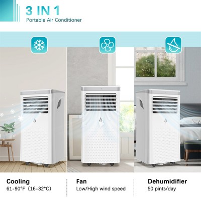 LUKO A011D1-7K 3 in 1 Portable Air Conditioner Dehumidifier  7000BTU Cooling Capacity  2 Wind Speeds  24-Hour Timer