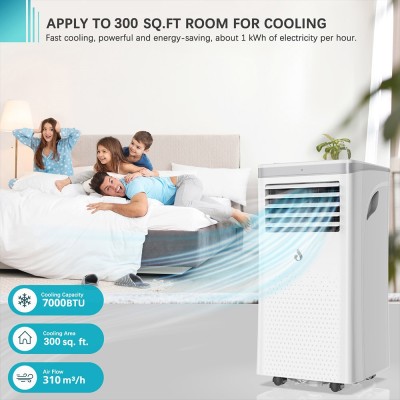 LUKO A011D1-7K 3 in 1 Portable Air Conditioner Dehumidifier  7000BTU Cooling Capacity  2 Wind Speeds  24-Hour Timer