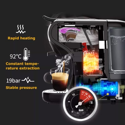 HiBREW H1A 1450W Espresso Coffee Machine  19 Bar Extraction  Hot/Cold 4-in-1 Multiple Capsule Coffee Maker - Black