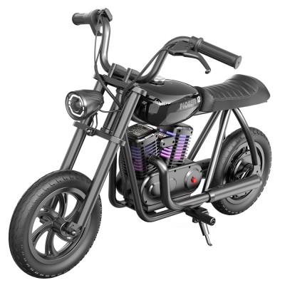 HYPER GOGO Pioneer 12 Plus Electric Chopper Motorcycle for Kids-Black 24V 5 2Ah 160W with 12'x3' Tires  12KM Top Range