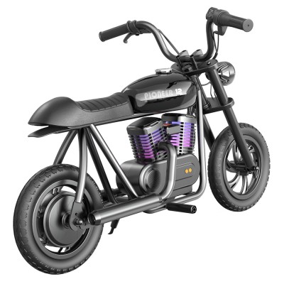 HYPER GOGO Pioneer 12 Plus Electric Chopper Motorcycle for Kids-Black 24V 5 2Ah 160W with 12'x3' Tires  12KM Top Range