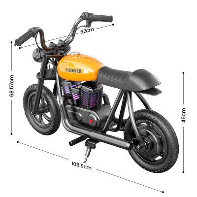 HYPER GOGO Pioneer 12 Plus Electric Chopper Motorcycle for Kids-Black 24V 5 2Ah 160W with 12'x3' Tires  12KM Top Range