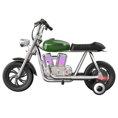 HYPER GOGO Pioneer 12 Plus with App Electric Motorcycle for Kids 12'' Pneumatic Tires Bluetooth Speaker Green EU