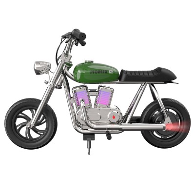 HYPER GOGO Pioneer 12 Plus with App Electric Motorcycle for Kids 12'' Pneumatic Tires Bluetooth Speaker Green EU