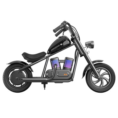 HYPER GOGO Cruiser 12 Plus Electric Motorcycle for Kids  12'' Pneumatic Tires  Bluetooth Speaker Simulated Fog Black EU