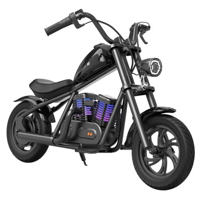 HYPER GOGO Cruiser 12 Plus Electric Motorcycle for Kids  12'' Pneumatic Tires  Bluetooth Speaker Simulated Fog Black EU