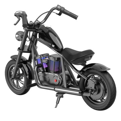 HYPER GOGO Cruiser 12 Plus Electric Motorcycle for Kids  12'' Pneumatic Tires  Bluetooth Speaker Simulated Fog Black EU